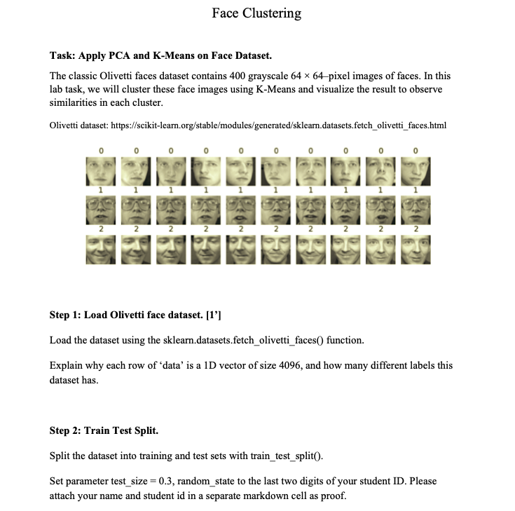 Face Clustering Task Apply Pca And K Means On Face Dataset The Classic Olivetti Faces Dataset Contains 400 Grayscale 6 1