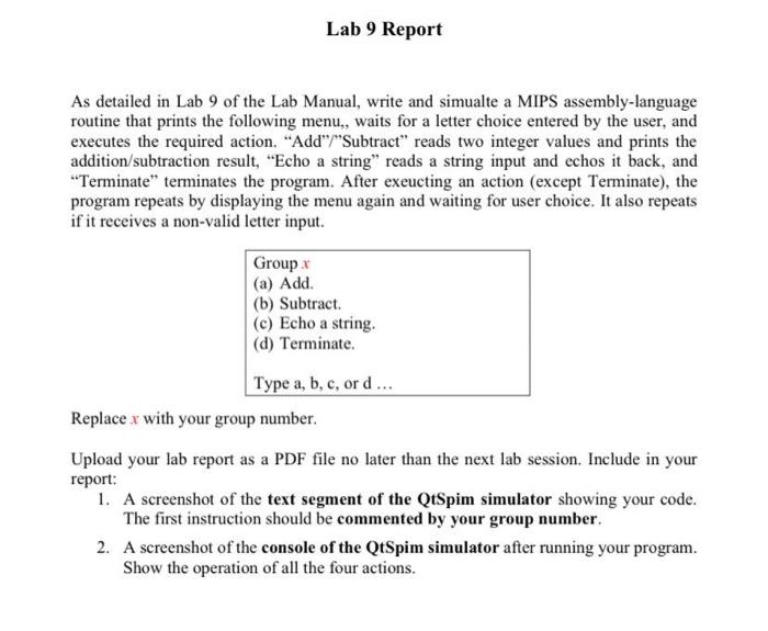 Lab 9 Report As Detailed In Lab 9 Of The Lab Manual Write And Simualte A Mips Assembly Language Routine That Prints The 1