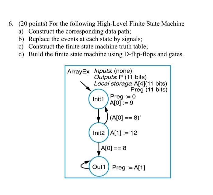 6 20 Points For The Following High Level Finite State Machine A Construct The Corresponding Data Path B Replace Th 1