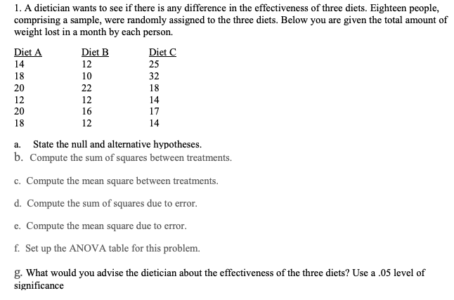 474 18 1 A Dietician Wants To See If There Is Any Difference In The Effectiveness Of Three Diets Eighteen People Comp 1