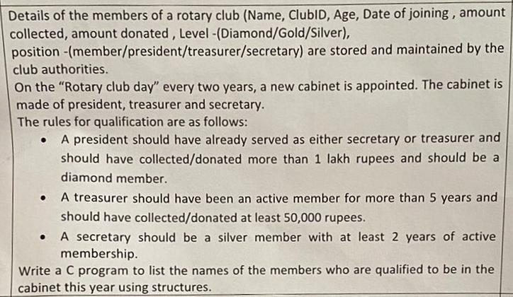 Details Of The Members Of A Rotary Club Name Clubid Age Date Of Joining Amount Collected Amount Donated Level 1