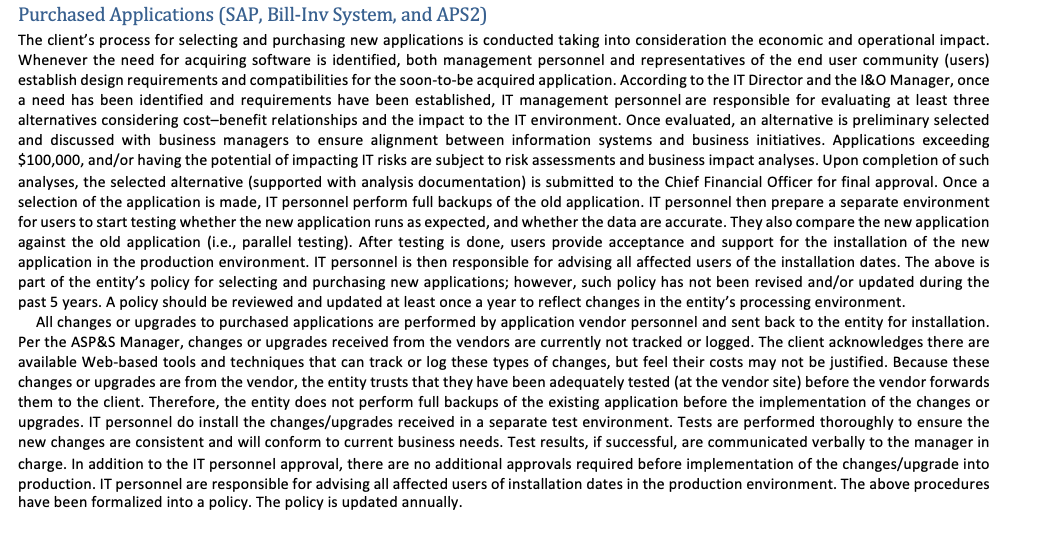 Narrative It Environment And Change Control Management Process The It Audit Of Client Abc Company Is For The Fiscal Year 1