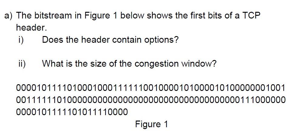 A The Bitstream In Figure 1 Below Shows The First Bits Of A Tcp Header I Does The Header Contain Options Ii What Is 1
