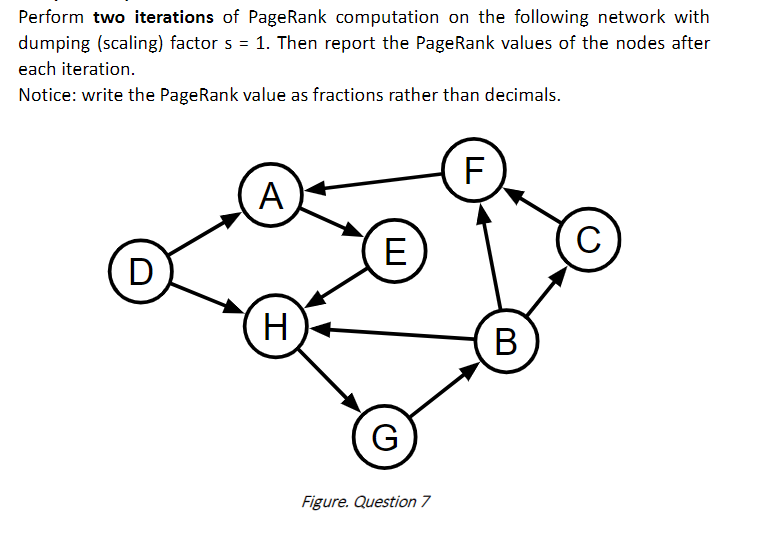 Perform Two Iterations Of Pagerank Computation On The Following Network With Dumping Scaling Factor S 1 Then Report 1