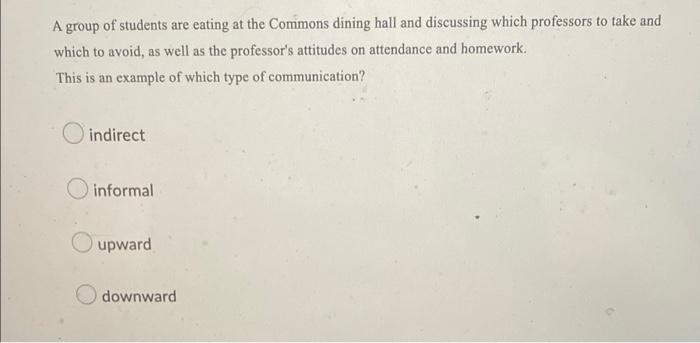 A Group Of Students Are Eating At The Commons Dining Hall And Discussing Which Professors To Take And Which To Avoid As 1