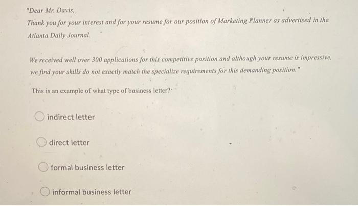Dear Mr Davis Thank You For Your Interest And For Your Resume For Our Position Of Marketing Planner As Advertised In T 1