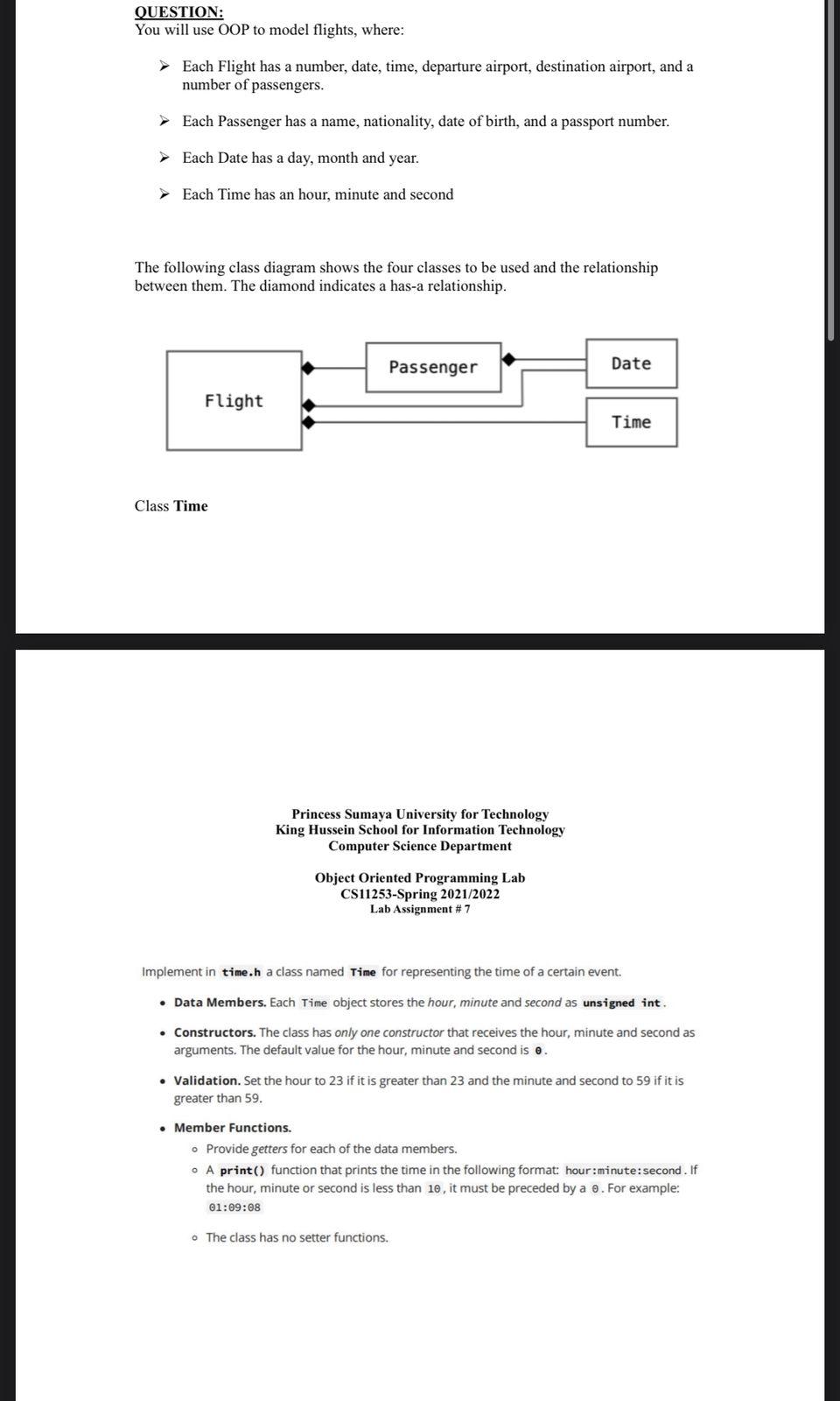 Question You Will Use Oop To Model Flights Where Each Flight Has A Number Date Time Departure Airport Destinati 1