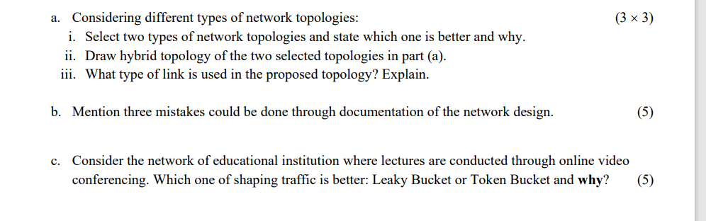 3 X 3 A Considering Different Types Of Network Topologies I Select Two Types Of Network Topologies And State Which 1