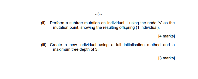 B Given The Following 2 Individuals Of A Genetic Programming Population Or B 5 B 10 Individual 1 Individual 2 Where T 2