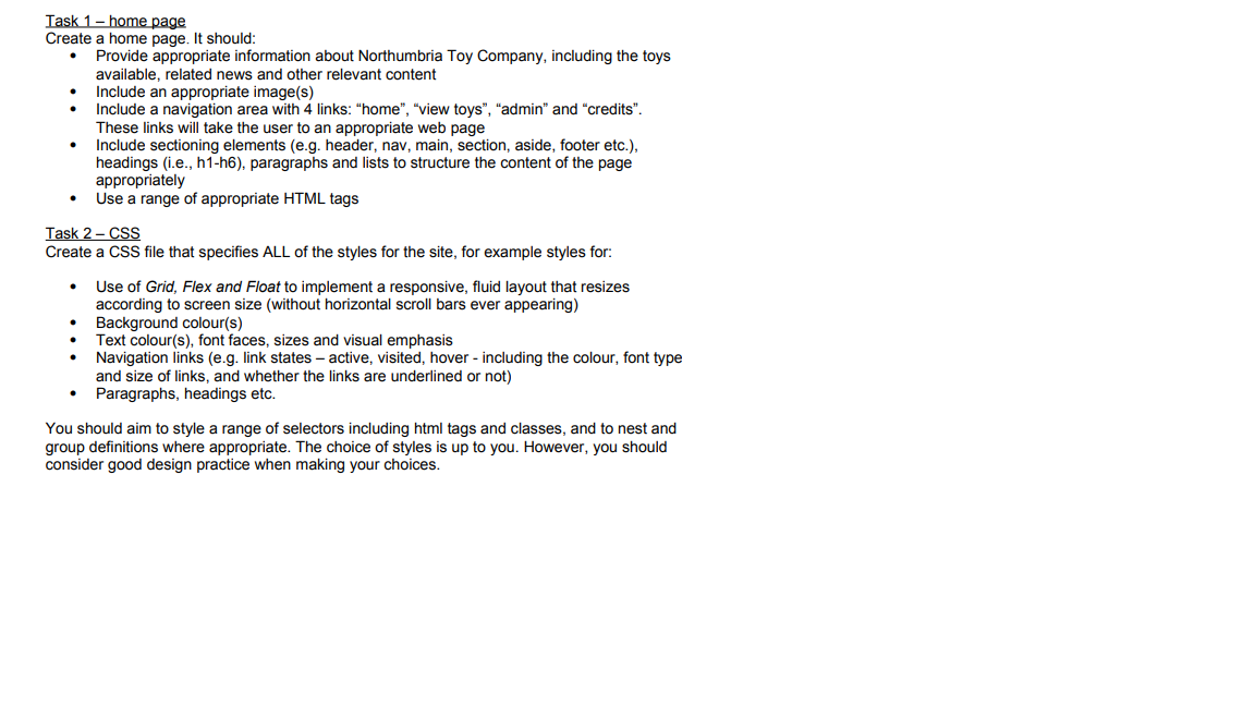 Task 1 Home Page Create A Home Page It Should Provide Appropriate Information About Northumbria Toy Company Inclu 1