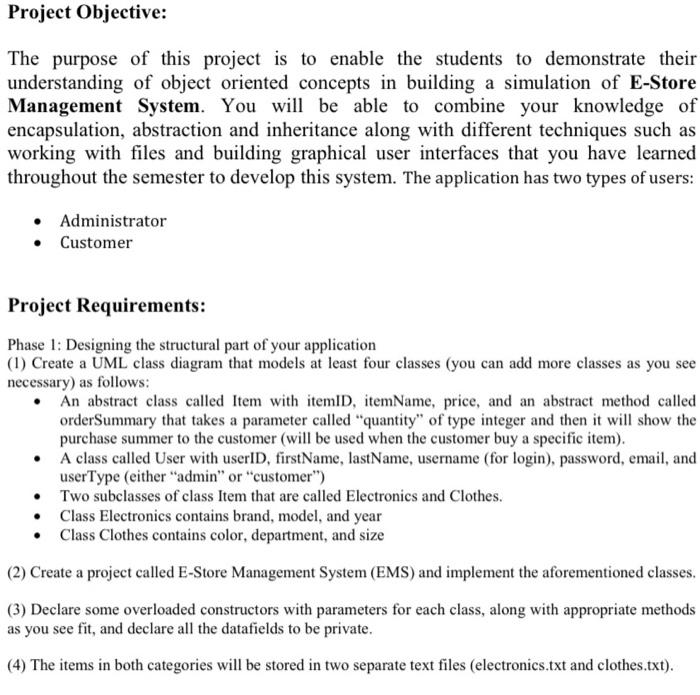 Project Objective The Purpose Of This Project Is To Enable The Students To Demonstrate Their Understanding Of Object Or 1