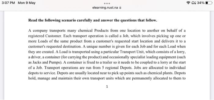 3 07 Pm Mon 9 May Sor 34 Elearning Nust Na Read The Following Scenario Carefully And Answer The Questions That Follo 1