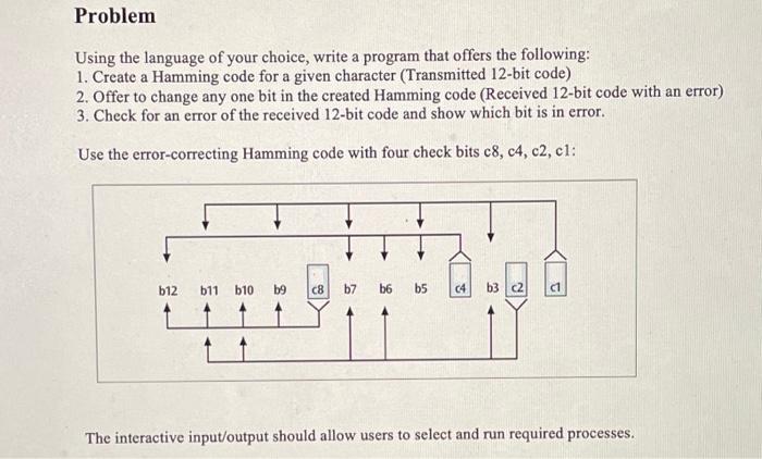 Problem Using The Language Of Your Choice Write A Program That Offers The Following 1 Create A Hamming Code For A Giv 1