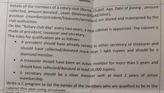 Lon Are Stored And Maintained By The Details Of The Members Of A Rotary Club Name Clubid Age Date Of Joining Amoun 1