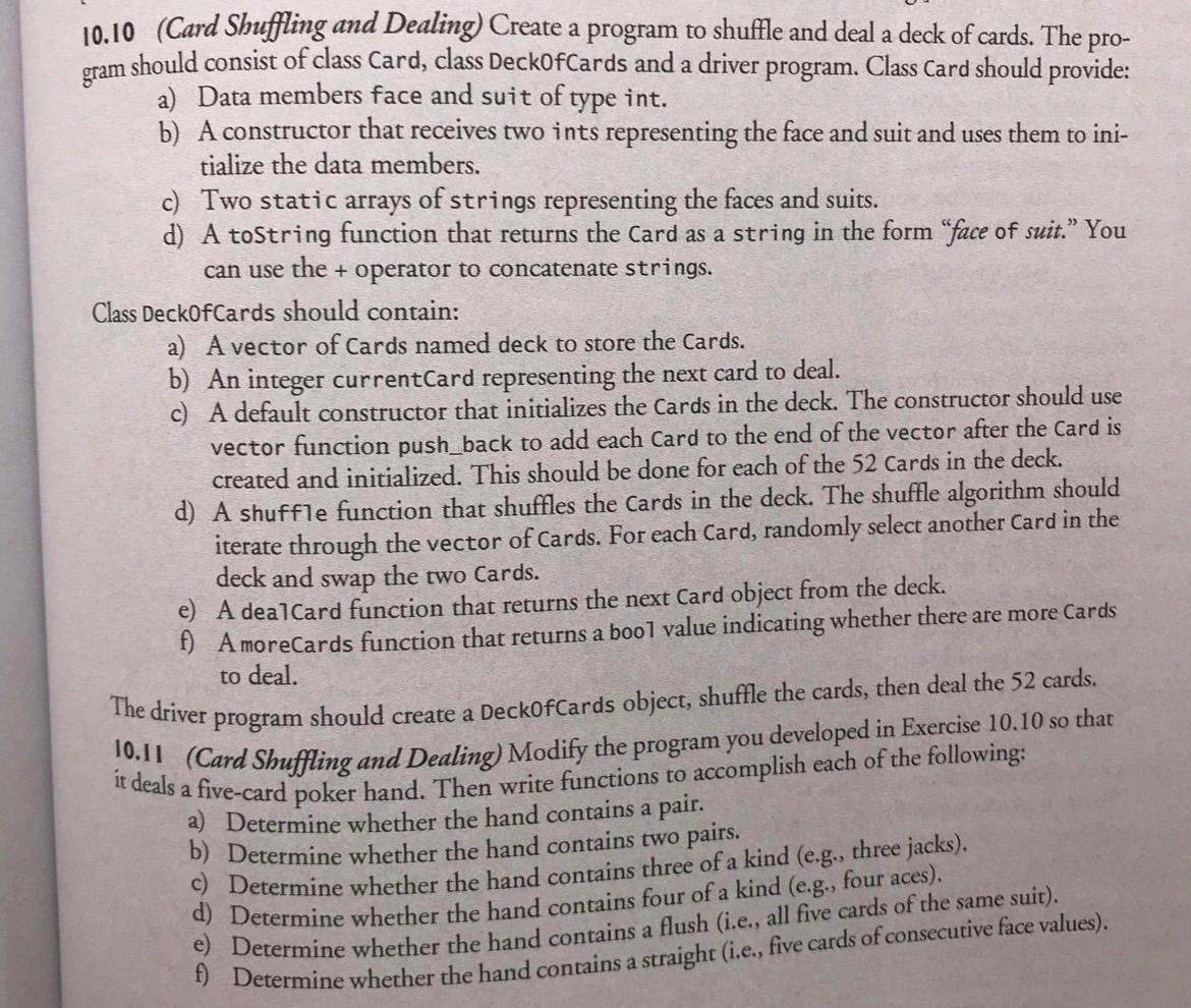 Card Shuffling And Dealing 10 10 And 10 11 As Picture 1 Please Write C Program 2 Make Sure To Meet The Requirement In 1