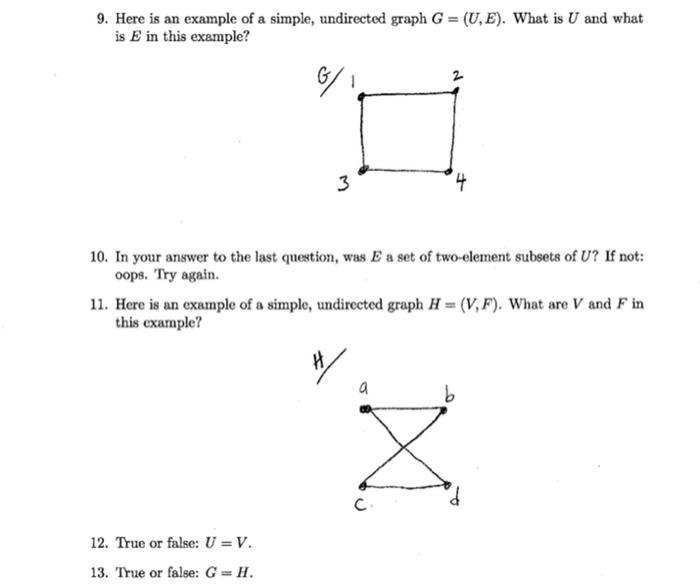 9 Here Is An Example Of A Simple Undirected Graph G U E What Is U And What Is E In This Example 3 4 10 In Your 1