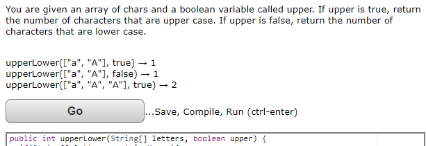 You Are Given An Array Of Chars And A Boolean Variable Called Upper If Upper Is True Return The Number Of Characters T 1
