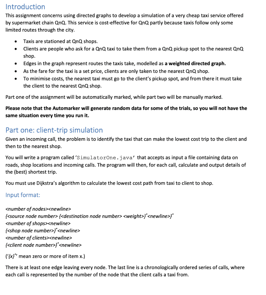 Introduction This Assignment Concerns Using Directed Graphs To Develop A Simulation Of A Very Cheap Taxi Service Offered 1