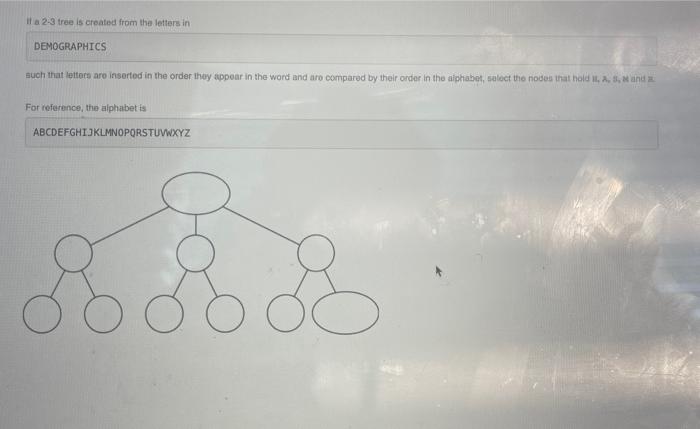 Il A 2 3 Tree Is Created From The Letters In Demographics Such That Letters Are Inserted In The Order They Appear In The 1