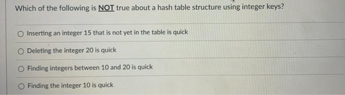 Which Of The Following Is Not True About A Hash Table Structure Using Integer Keys Inserting An Integer 15 That Is Not 1