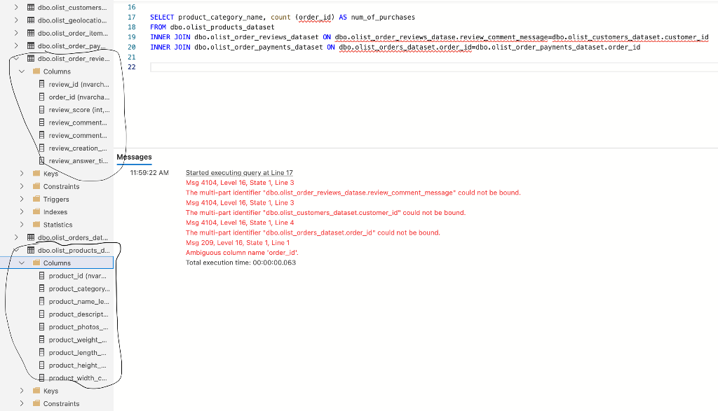 16 17 18 19 Select Product Category Name Count Order Id As Num Of Purchases From Dbo Olist Products Dataset Inner Joi 1