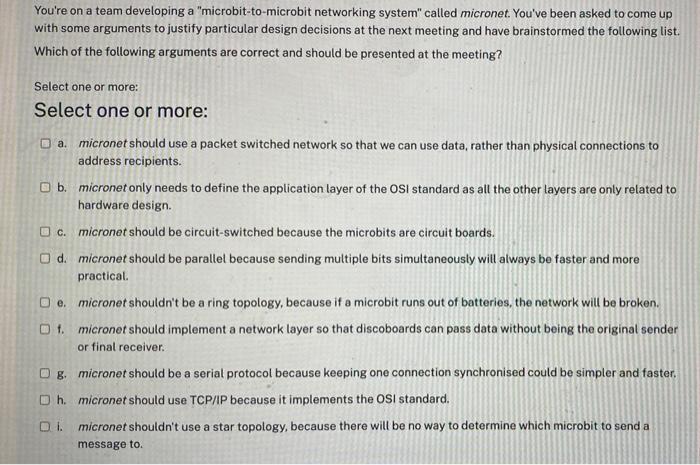 You Re On A Team Developing A Microbit To Microbit Networking System Called Micronet You Ve Been Asked To Come Up Wit 2