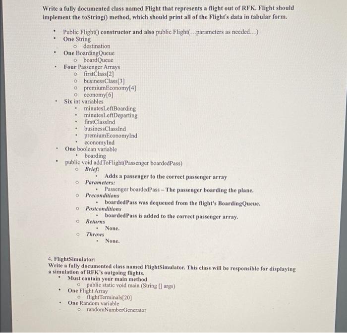 Write A Fully Documented Class Named Flight That Represents A Flight Out Of Rfk Flight Should Implement The Tostr 2
