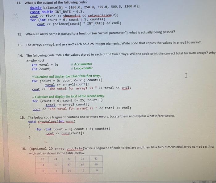 11 What Is The Output Of The Following Code Double Balance 5 100 0 250 0 325 8 580 8 1100 0 Sont Double Int Ra 1