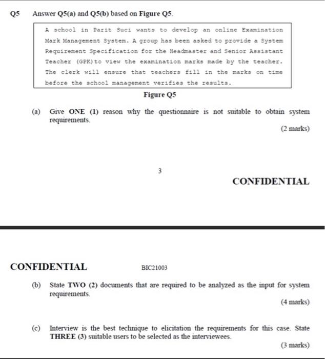 Q5 Answer Q5 A And 256 Based On Figure Q5 A School In Parit Suc Wants To Develop An Online Examination Mark Managemen 1