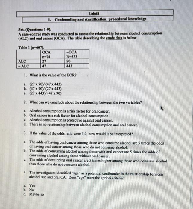 Labdis 1 Confounding And Stratification Procedural Knowledge Set Questions 1 9 A Case Control Study Was Conducted 1