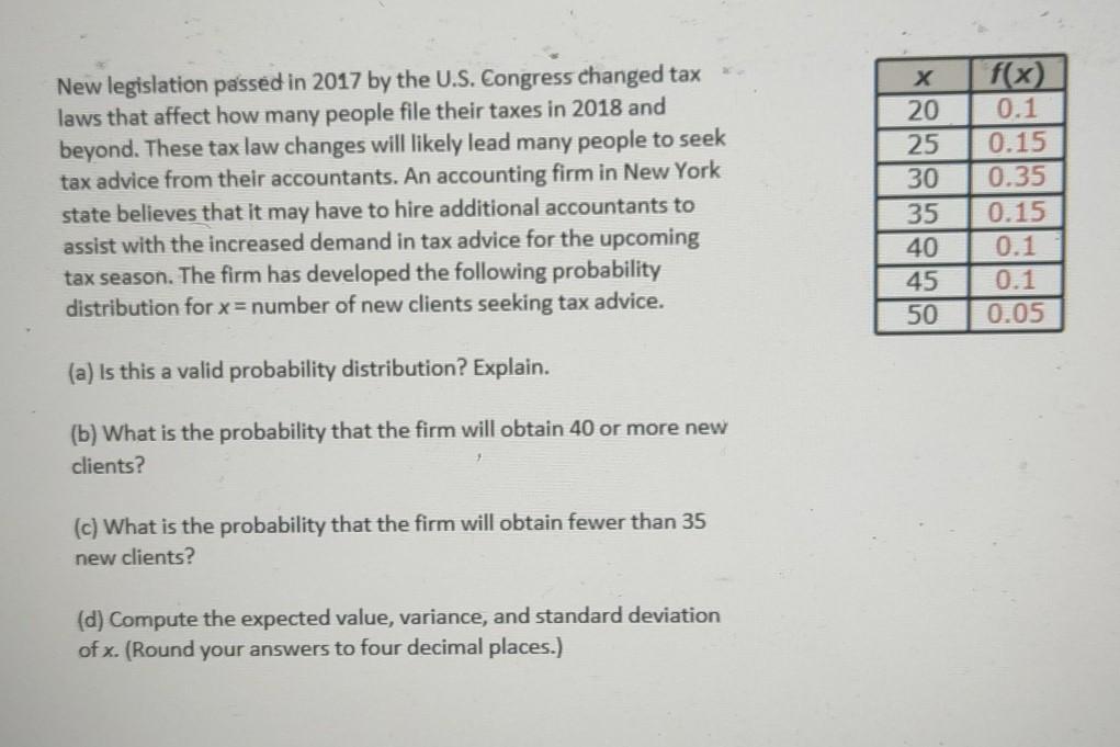 New Legislation Passed In 2017 By The U S Congress Changed Tax Laws That Affect How Many People File Their Taxes In 201 1