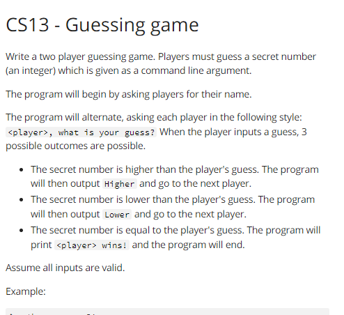 Cs13 Guessing Game Write A Two Player Guessing Game Players Must Guess A Secret Number An Integer Which Is Given As 1