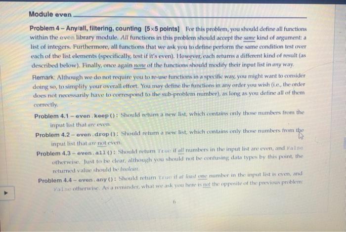 Module Even Problem 4 Any All Filtering Counting 5x5 Points For This Problem You Should Define All Functions With 1