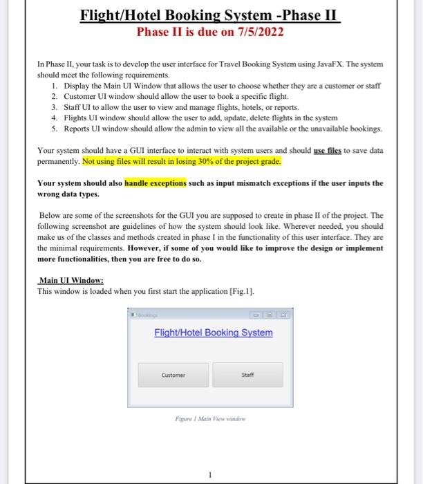 Flight Hotel Booking System Phase Ii Phase Ii Is Due On 7 5 2022 In Phase Ii Your Task Is To Develop The User Interfac 1