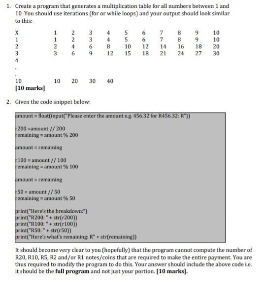 1 Create A Program That Generates A Multiplication Table For All Numbers Between 1 And 10 You Should Use Iterations F 1