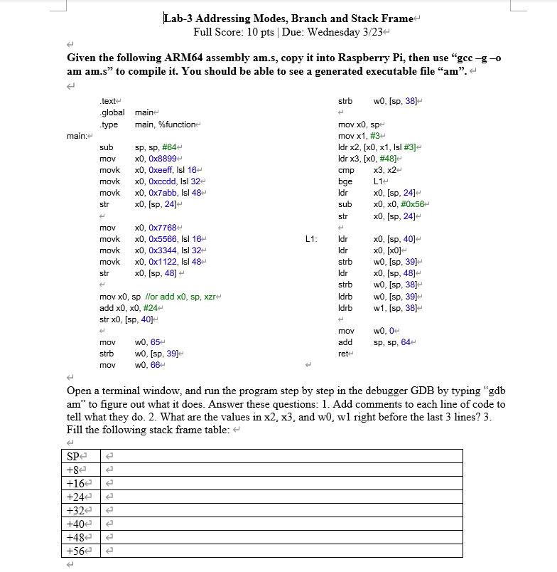 Please Complete Question 1 And Question 2 And Fill The Following Stack Frame Table Thank You I Will Give You Thumbs U 1