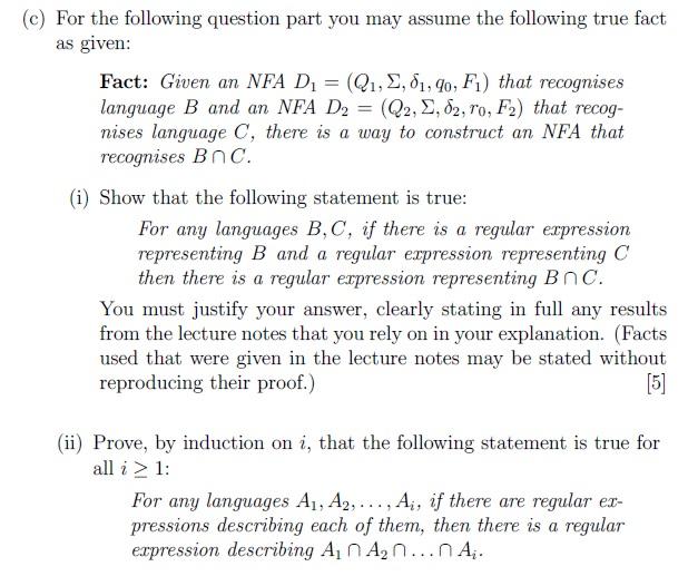 C For The Following Question Part You May Assume The Following True Fact As Given Fact Given An Nfa D Q1 2 81 9 1