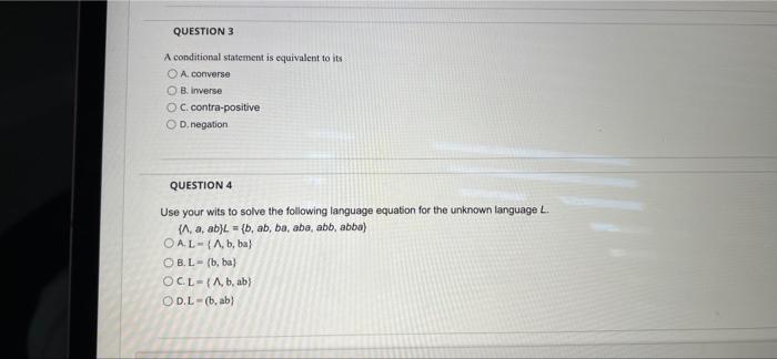 Question 1 Which Pair Of Statements In The Following Are Not Identical O A If Athen B Not A Or B Ob I Athen B If 3
