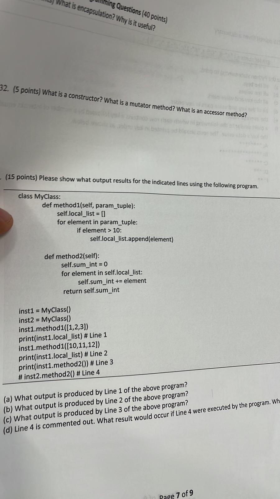Ning Questions 40 Points What Is Encapsulation Why Is It Useful 32 5 Points What Is A Constructor What Is A Muta 1