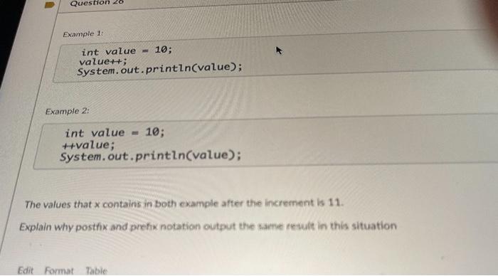Question 20 Example 1 Int Value 10 Value System Out Println Value Example 2 Int Value 10 Value System Out P 1