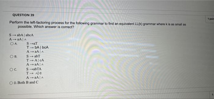 Question 31 What Is A Correct Context Free Grammar For A Language Defined As Ab N20 A 2nn 20j Oas Ab A Ab A 6