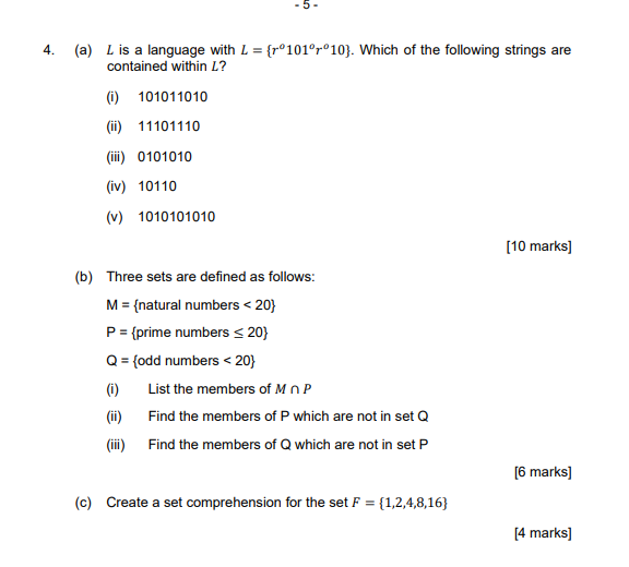 4 A L Is A Language With L Ro101 Ro10 Which Of The Following Strings Are Contained Within L I 101011010 Ii 1