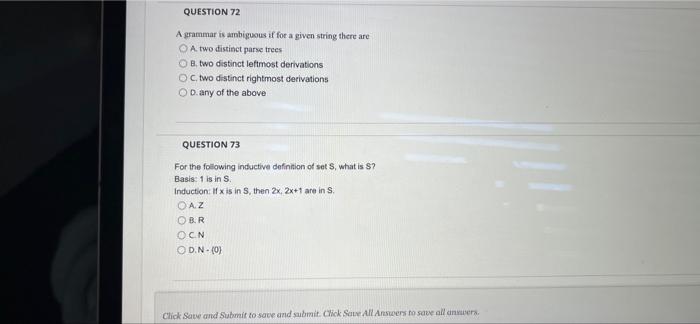 Question 71 1 Points Given The Following Grammar G With I As The Start Symbol 1 Ajab B Cicb A Lid Clidis D 0111213 2