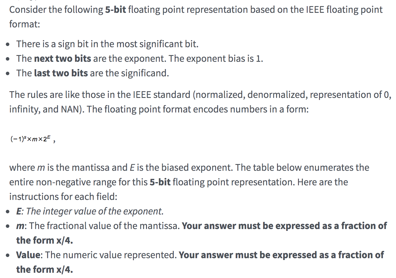 Consider The Following 5 Bit Floating Point Representation Based On The Ieee Floating Point Format There Is A Sign Bi 1