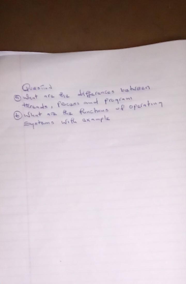 What Are The Differences Between Threads Process And Program What Are The Functions Of Operating Systems With Example 1