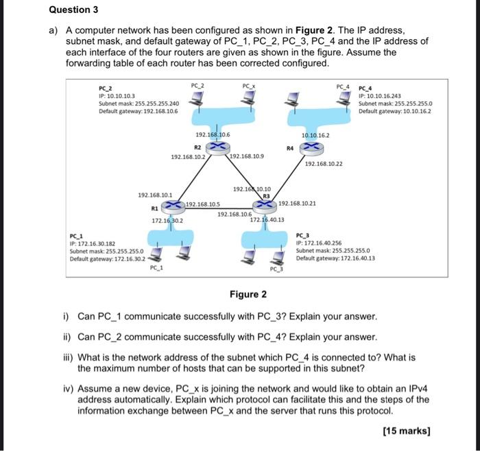Question 3 A A Computer Network Has Been Configured As Shown In Figure 2 The Ip Address Subnet Mask And Default Gate 1