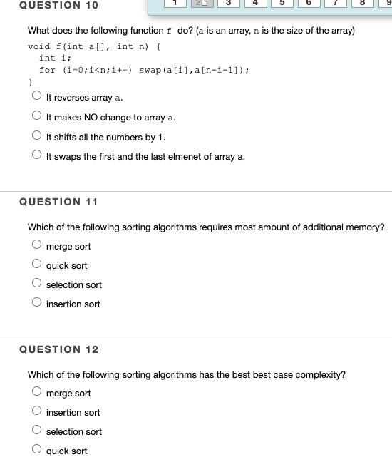 Question 10 What Does The Following Function F Do A Is An Array N Is The Size Of The Array Void F Int All Int N 1
