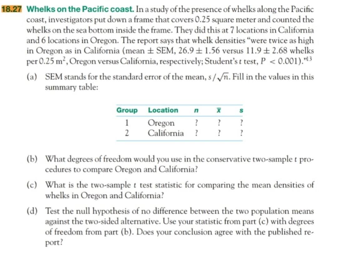 18 27 Whelks On The Pacific Coast In A Study Of The Presence Of Whelks Along The Pacific Coast Investigators Put Down 1