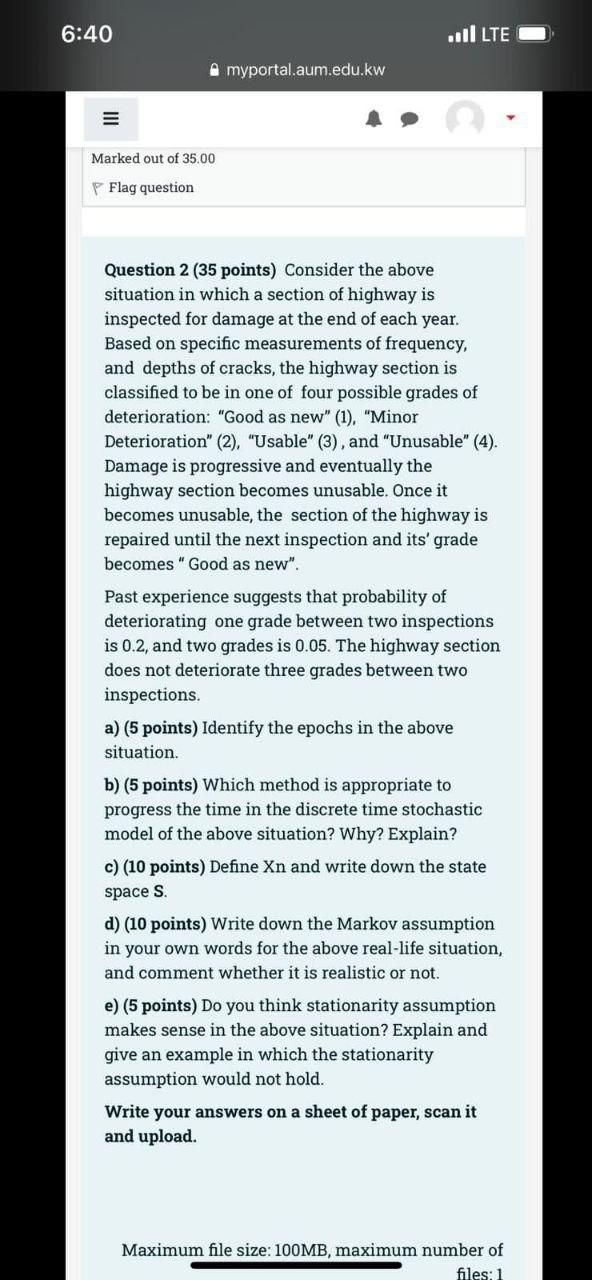6 40 Hill Lte Myportal Aum Edu Kw Marked Out Of 35 00 Flag Question Question 2 35 Points Consider The Above Situation 1