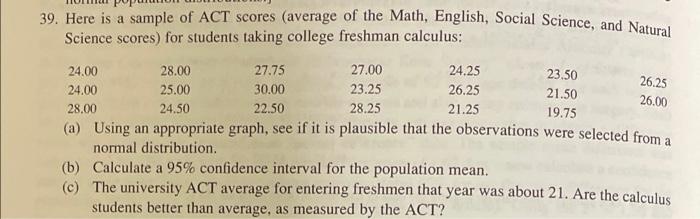 26 25 26 00 39 Here Is A Sample Of Act Scores Average Of The Math English Social Science And Natural Science Scores 1